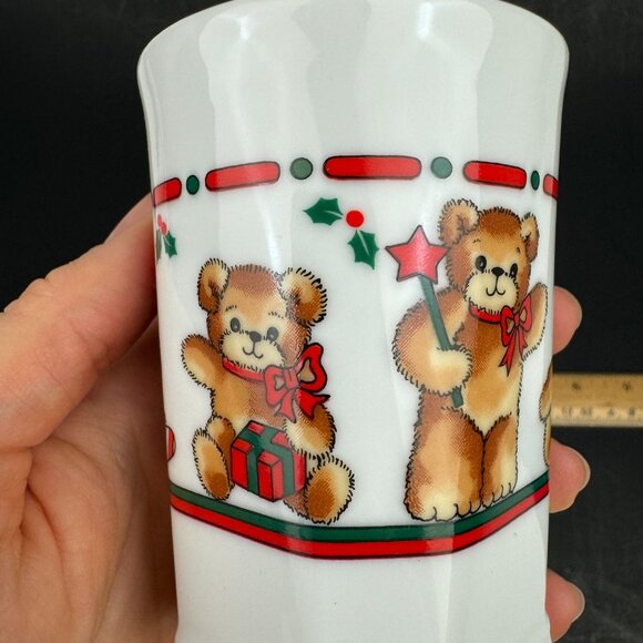 Vtg Hallmark Ceramic Bathroom Cup Teddy Bear Christmas Theme Replacement 5fl oz - Picture 8 of 10